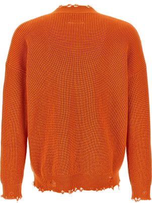 【送料&関税込】MM6 Maison Margiela Destroyed Sweater MM6 Maison Margiela Orange Destroyed sweater for Men Online