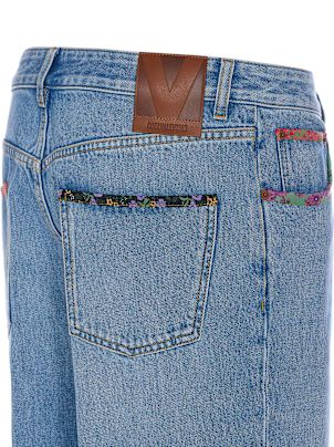 デニム・ジーパン VALENTINO SS25 Floreal trim jeans Valentino Garavani Floral-Print Trim Straight-Leg Denim