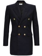 Saint Laurent Double-breasted Blazer In Wool Twill Saint Laurent Double-breasted Blazer In Wool Twill - Blu