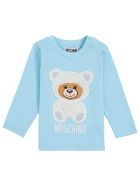 Moschino Long-sleeved T- Shirt In Light Blue Cotton With Teddy Bear Moschino Long-sleeved T- Shirt In Light Blue Cotton With Teddy Bear - Light blue