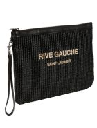 Saint Laurent Top Zip Knit Logo Clutch Saint Laurent Top Zip Knit Logo Clutch - Black