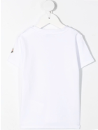 White Newborn T-shirt With Logos And Tricolor Detail Moncler White Newborn T-shirt With Logos And Tricolor Detail