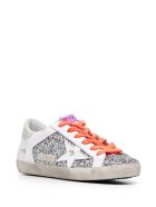 Woman White Leather And Silver Glitter Super-star Sneakers With Fluo Orange Laces Golden Goose Woman White Leather And Silver Glitter Super-star Sneakers With Fluo Orange Laces