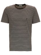 Saint Laurent Striped Cotton T-shirt With Logo Saint Laurent Striped Cotton T-shirt With Logo - Brown