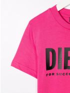 Kids Fluo Pink T-shirt With Black Oversize Logo Diesel Kids Fluo Pink T-shirt With Black Oversize Logo