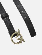 Pinko Leather Belt With Love Birds Buckle Pinko Leather Belt With Love Birds Buckle - Black
