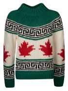 Dsquared2 Pattern Detail Rib Knit Sweater Dsquared2 Pattern Detail Rib Knit Sweater - Green/White/Red