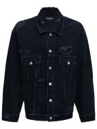 Balenciaga Barcode Black Denim Jacket With Tears Detail Balenciaga Barcode Black Denim Jacket With Tears Detail - Black