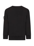 Stone Island Junior Black Sweatshirt For Boy With Iconic Compass Stone Island Junior Black Sweatshirt For Boy With Iconic Compass - Black