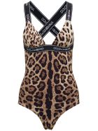 Dolce & Gabbana Animalier Swimsuit With Logo Band Dolce & Gabbana Animalier Swimsuit With Logo Band - Multicolor
