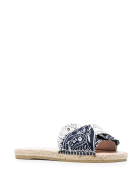 Woman Flat Sandals With Knot - Bandana - White And Navy Blue Manebi Woman Flat Sandals With Knot - Bandana - White And Navy Blue - Navy & white bandana