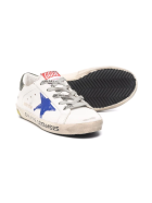 Junior White Super-star Sneakers With Blue Star And Black Spiler Golden Goose Junior White Super-star Sneakers With Blue Star And Black Spiler - Milk/blue/dark blue