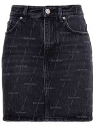 Balenciaga Denim Skirt With Allover Logo Balenciaga Denim Skirt With Allover Logo - Black