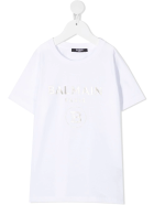 Unisex Kid White And Sliver Logo T-shirt Balmain Unisex Kid White And Sliver Logo T-shirt