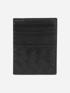 Bottega Veneta Card Holder With Maxi Intrecciato Motif In Leather Bottega Veneta Card Holder With Maxi Intrecciato Motif In Leather - Black-silver