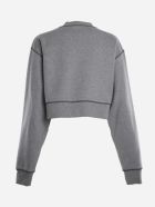 Miu Miu Cropped Cotton Sweatshirt With Rubber-effect Logo Print Miu Miu Cropped Cotton Sweatshirt With Rubber-effect Logo Print - Grey