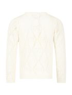 Gucci Ivory Cardigan For Girl With Double Gg Gucci Ivory Cardigan For Girl With Double Gg - Natural White