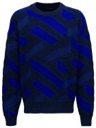 Versace Blue And Black Jacquard Wool Sweater Versace Blue And Black Jacquard Wool Sweater - Blu