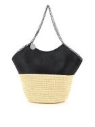 Large Faux Leather And Raffia Tote With Chain Stella McCartney Large Faux Leather And Raffia Tote With Chain - Black