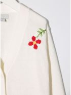 Stella McCartney Kids Cotton And Wool Cardigan With Floral Embroidery Stella McCartney Kids Cotton And Wool Cardigan With Floral Embroidery - White