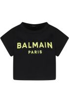 Balmain Black T-shirt For Girl With Yellow Logo Balmain Black T-shirt For Girl With Yellow Logo - Black