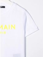 Kids White T-shirt With Yellow Velvet Logo Balmain Kids White T-shirt With Yellow Velvet Logo
