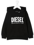 Kids Black Hoodie With White Oversize Logo Diesel Kids Black Hoodie With White Oversize Logo