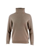Brunello Cucinelli English Rib Cashmere Turtleneck Sweater With Monili On The Back Brunello Cucinelli English Rib Cashmere Turtleneck Sweater With Monili On The Back - Tobacco