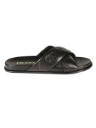 Prada Logo Stamp Quilted Sliders Prada Logo Stamp Quilted Sliders - Black