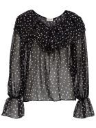 Saint Laurent Polka Dot Silk Shirt With Ruffle Detail Saint Laurent Polka Dot Silk Shirt With Ruffle Detail - Noir Beige