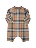 Burberry Beige Babygrow For Baby Kids With Vintage Checks Burberry Beige Babygrow For Baby Kids With Vintage Checks - Beige