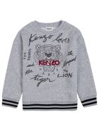 Kenzo Kids Grey Printed Cotton Sweatshirt With Logo Kenzo Kids Grey Printed Cotton Sweatshirt With Logo - Grey