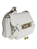 Moschino Stitch Detail Logo Plaque Flap Shoulder Bag Moschino Stitch Detail Logo Plaque Flap Shoulder Bag - White