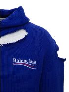 Balenciaga Political Campaign Destroyed Oversize Cotton Hoodie Balenciaga Political Campaign Destroyed Oversize Cotton Hoodie - Blu