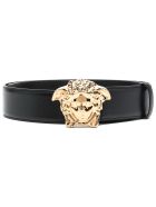 Versace Black Leather Belt With Logo Buckle Versace Black Leather Belt With Logo Buckle - Black
