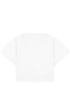 Balmain White T-shirt For Girl With Yellow Logo Balmain White T-shirt For Girl With Yellow Logo - White