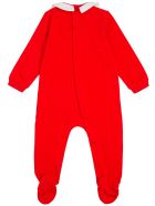 Moschino Red Cotton Romper And Bib Set With Teddy Bear Print Moschino Red Cotton Romper And Bib Set With Teddy Bear Print - Red