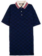 Gucci Blue Gg Cotton Polo Shirt With Contrasting Collar Gucci Blue Gg Cotton Polo Shirt With Contrasting Collar - Blu