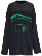Balenciaga Oversize Ribbed Knit Sweater With Print Balenciaga Oversize Ribbed Knit Sweater With Print - Black
