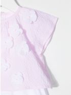 Pink And White Seersucker Romper With Flowers Il Gufo Pink And White Seersucker Romper With Flowers - Rosa