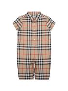 Burberry Beige Romper For Babykids With Vintage Check Burberry Beige Romper For Babykids With Vintage Check - Beige