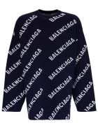 Balenciaga Wool Blend Sweater With Allover Logo Balenciaga Wool Blend Sweater With Allover Logo - Blu
