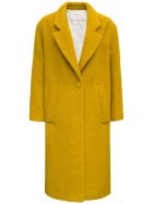 Tela Glam Long Coat In Ocher Colored Wool Blend Tela Glam Long Coat In Ocher Colored Wool Blend - Yellow