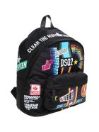 Dsquared2 Traveler Stickers Backpack In Nylon Dsquared2 Traveler Stickers Backpack In Nylon - Black