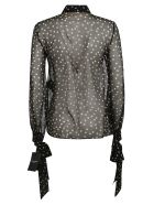 Saint Laurent Dotted Print Scarf & Bow Detail See-through Blouse Saint Laurent Dotted Print Scarf & Bow Detail See-through Blouse - Black/Beige