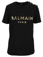 Balmain Black Cotton T-shirt With Bronze Logo Print Balmain Black Cotton T-shirt With Bronze Logo Print - Nero
