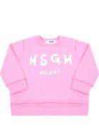 MSGM Pink Sweatshirt For Babygirl With Logo MSGM Pink Sweatshirt For Babygirl With Logo - Pink