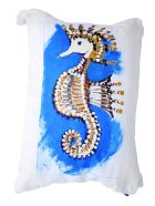 Cotton Hand Painted Indoor Cushion 80x80 cm Le Botteghe su Gologone Cotton Hand Painted Indoor Cushion 80x80 cm - Fantasy Cyan
