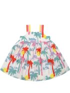 Stella McCartney Kids White Dress For Babygirl With Palm Trees Stella McCartney Kids White Dress For Babygirl With Palm Trees - Multicolor