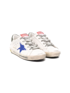 Junior White Super-star Sneakers With Blue Star And Black Spiler Golden Goose Junior White Super-star Sneakers With Blue Star And Black Spiler - Milk/blue/dark blue